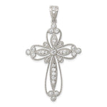 Sterling Silver Rhodium-plated CZ Filigree Cross Pendant - Product Photo