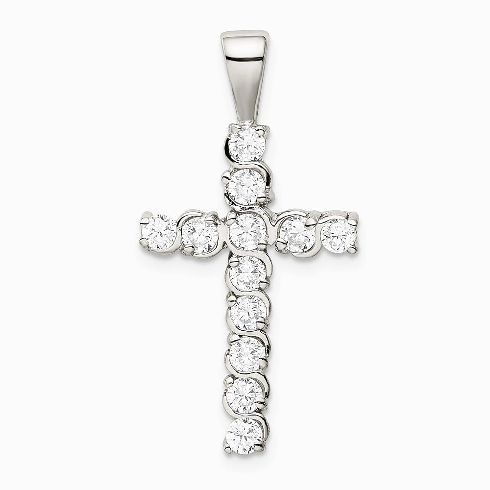 Sterling Silver Rhodium-plated CZ Latin Cross Pendant