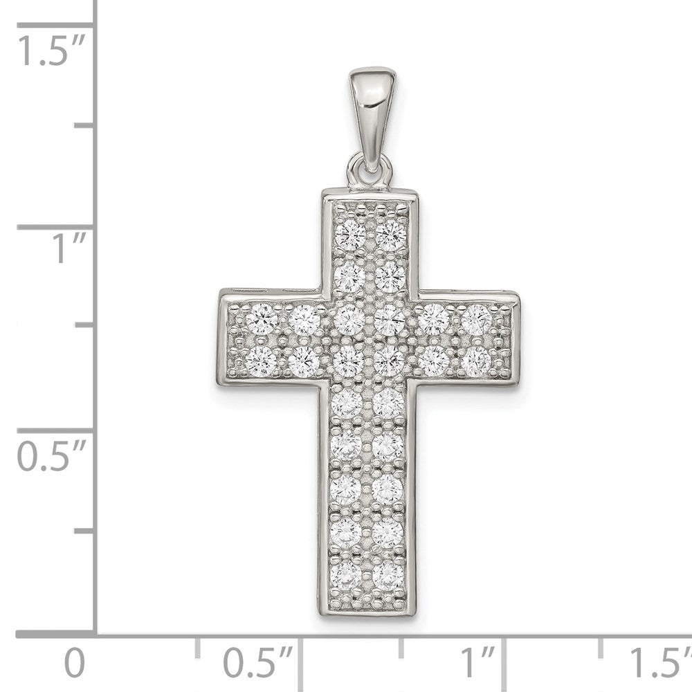 Sterling Silver Rhodium-plated CZ Latin Cross Pendant - Product Photo