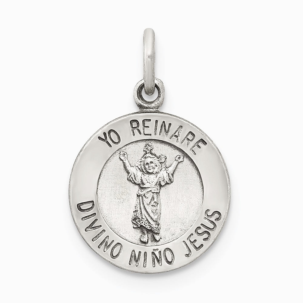 Sterling Silver Antiqued Divino Nino Medal (Divine Infant Jesus) - Product Photo