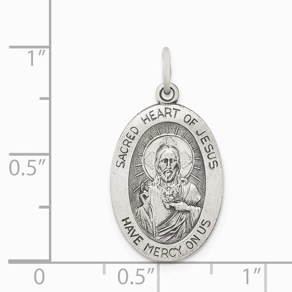 Sterling Silver Antiqued Sacred Heart of Jesus Medal - Product Photo