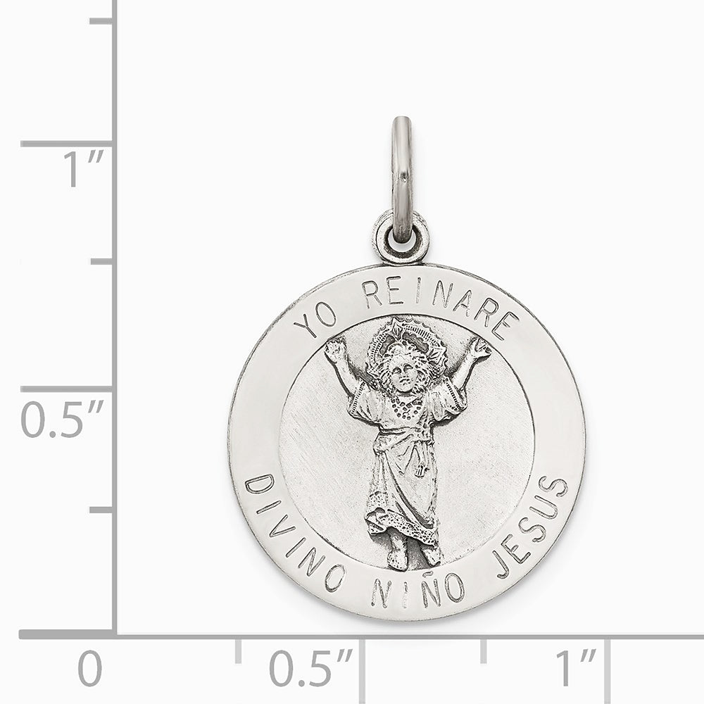 Sterling Silver Antiqued Divino Nino Medal (Divine Infant Jesus) - Product Photo