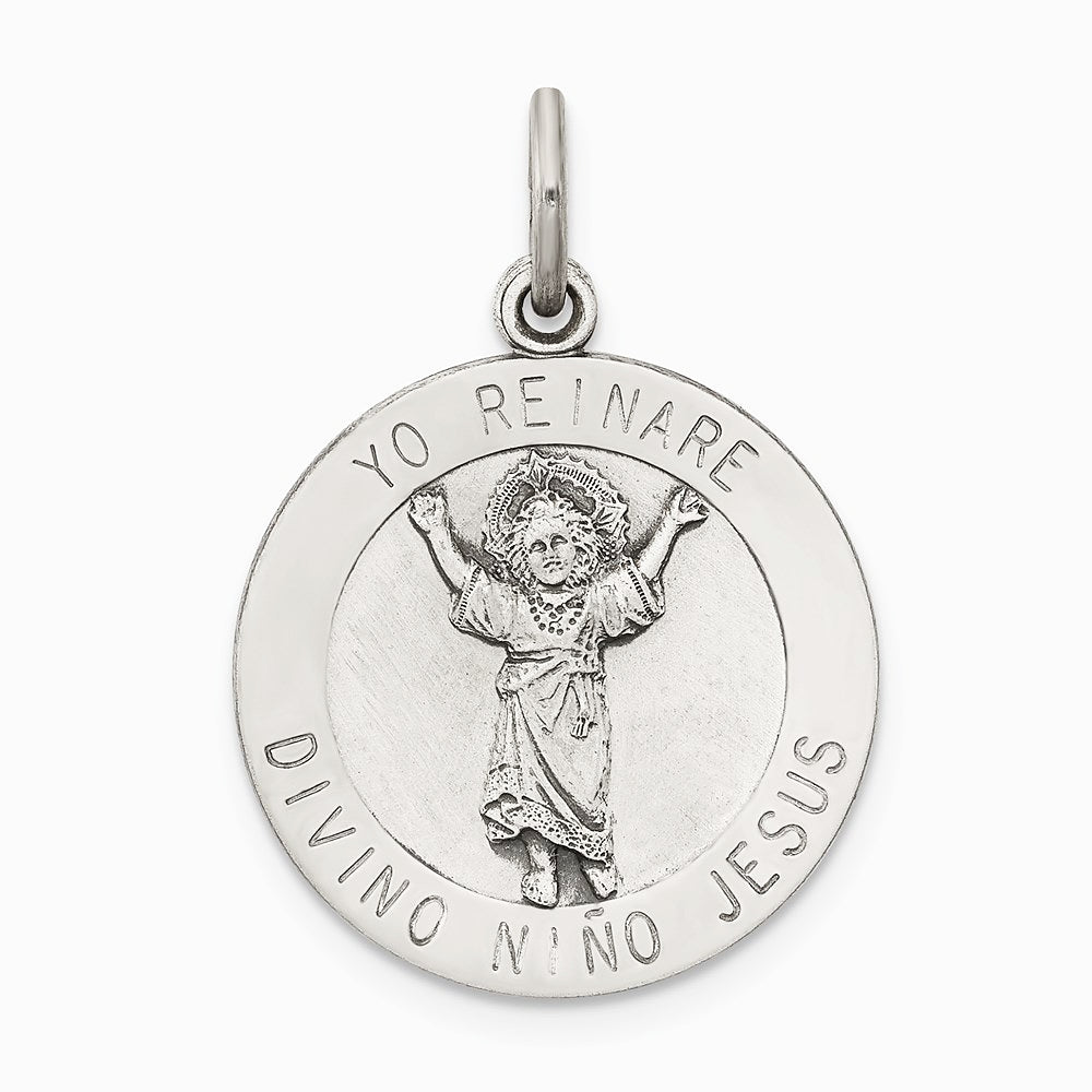 Sterling Silver Antiqued Divino Nino Medal (Divine Infant Jesus) - Product Photo