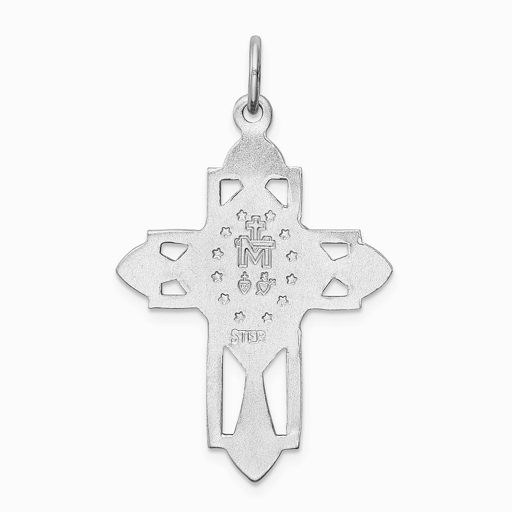 Sterling Silver Platinum-plated Miraculous Medal Cross Pendant - Product Photo