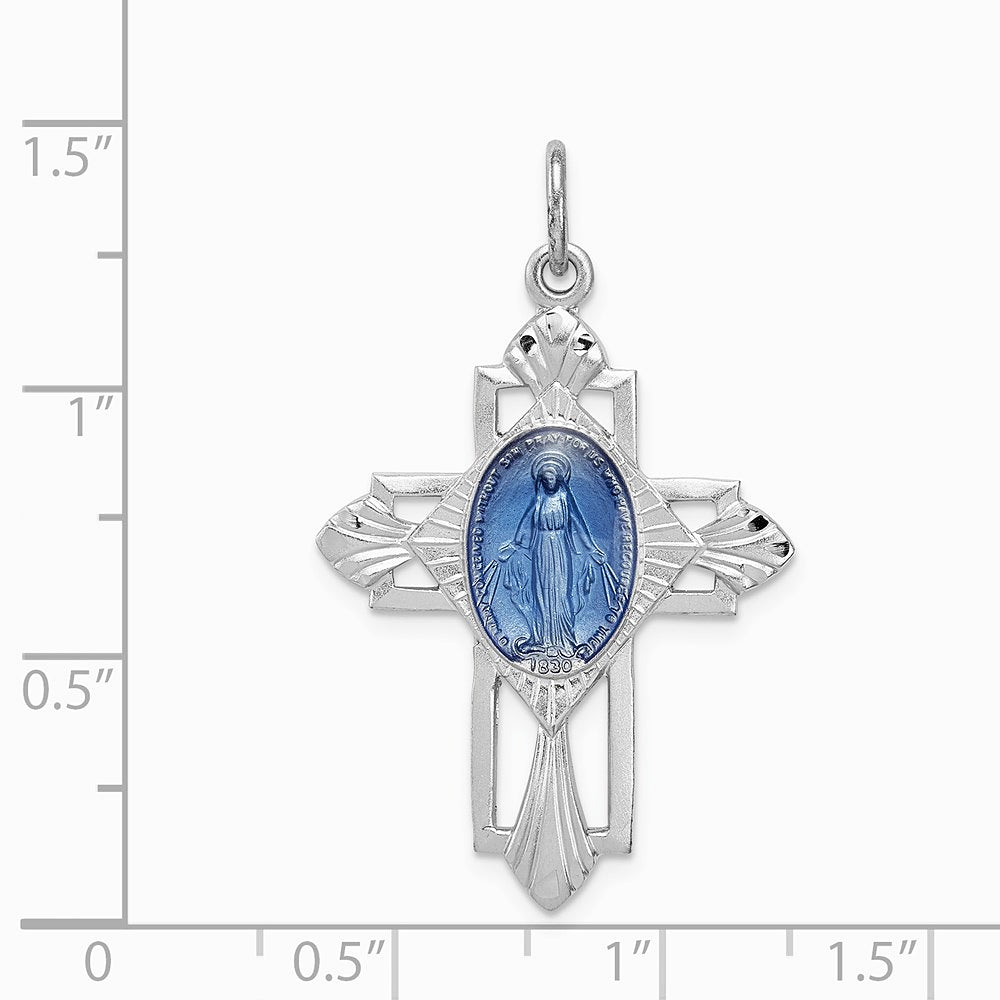 Sterling Silver Platinum-plated Miraculous Medal Cross Pendant - Product Photo