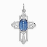 Sterling Silver Platinum-plated Miraculous Medal Cross Pendant - Product Photo