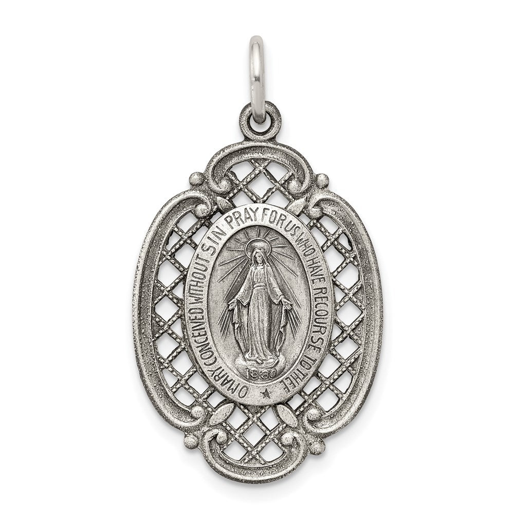 Sterling Silver Antiqued Miraculous Medal - Product Photo