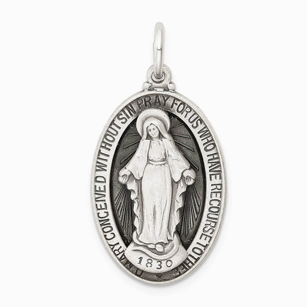 Sterling Silver Antiqued Miraculous Medal - Product Photo
