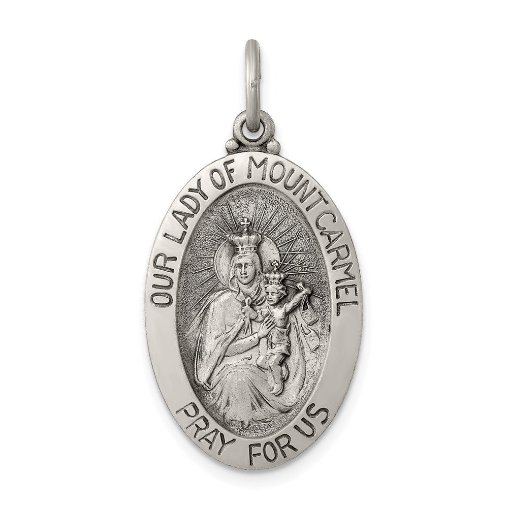 Sterling Silver Antiqued Our Lady of Mount Carmel Medal - Product Photo