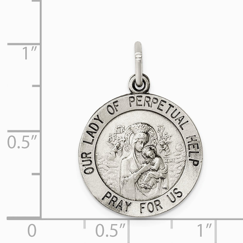 Sterling Silver Antiqued Our Lady of Perpetual Help Round Medal - Product Photo