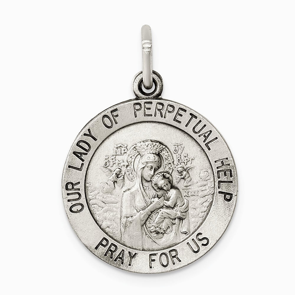 Sterling Silver Antiqued Our Lady of Perpetual Help Round Medal - Product Photo
