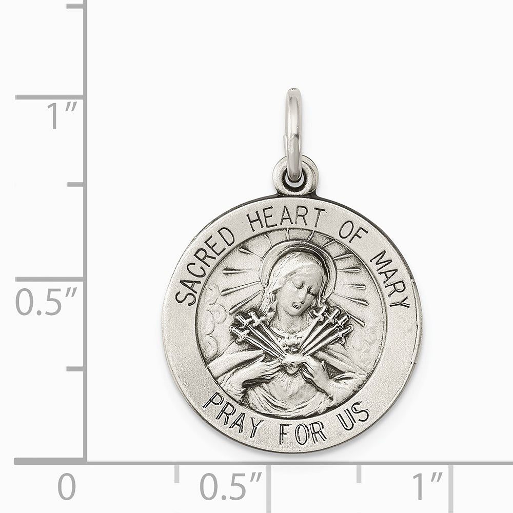 Sterling Silver Antiqued Sacred Heart of Mary Medal - Product Photo