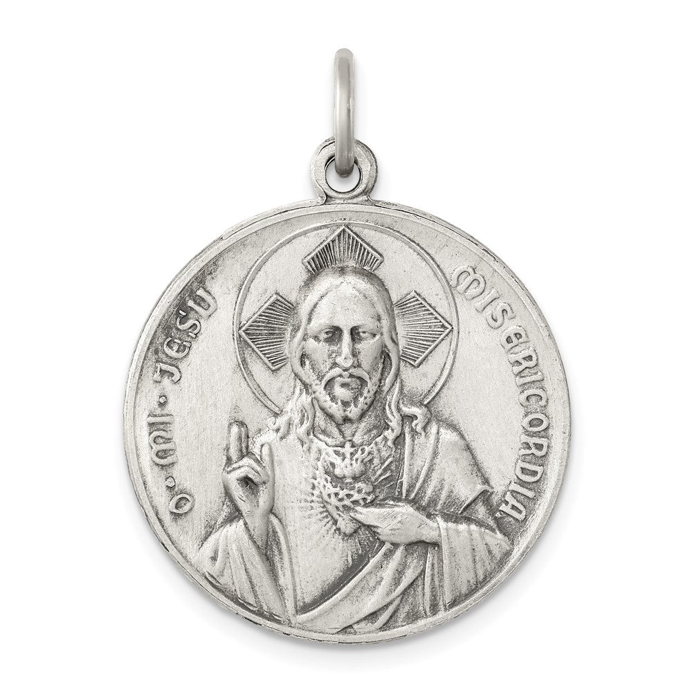 Sterling Silver Antiqued Our Lady of the Holy Scapular Medal - Product Photo