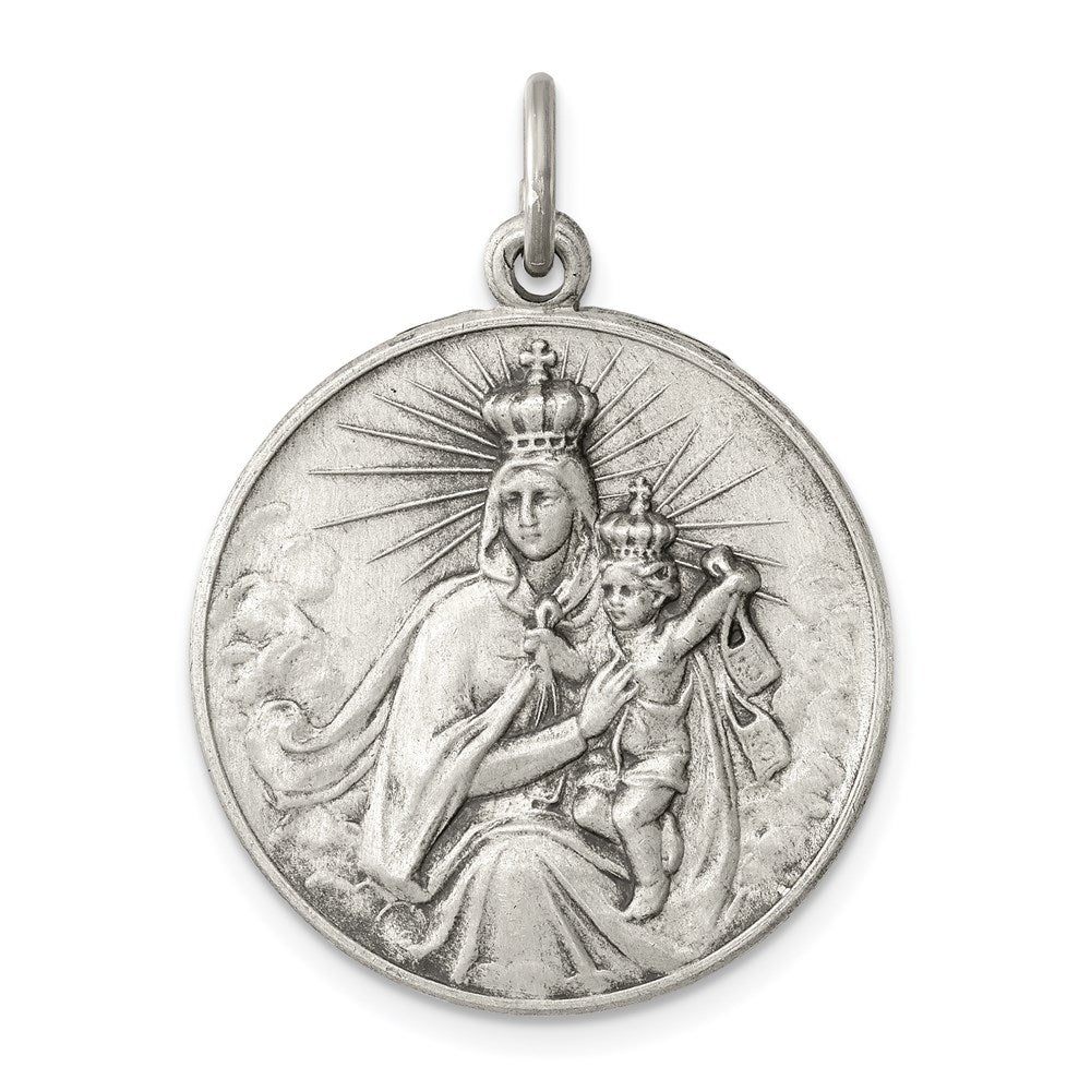 Sterling Silver Antiqued Our Lady of the Holy Scapular Medal - Product Photo