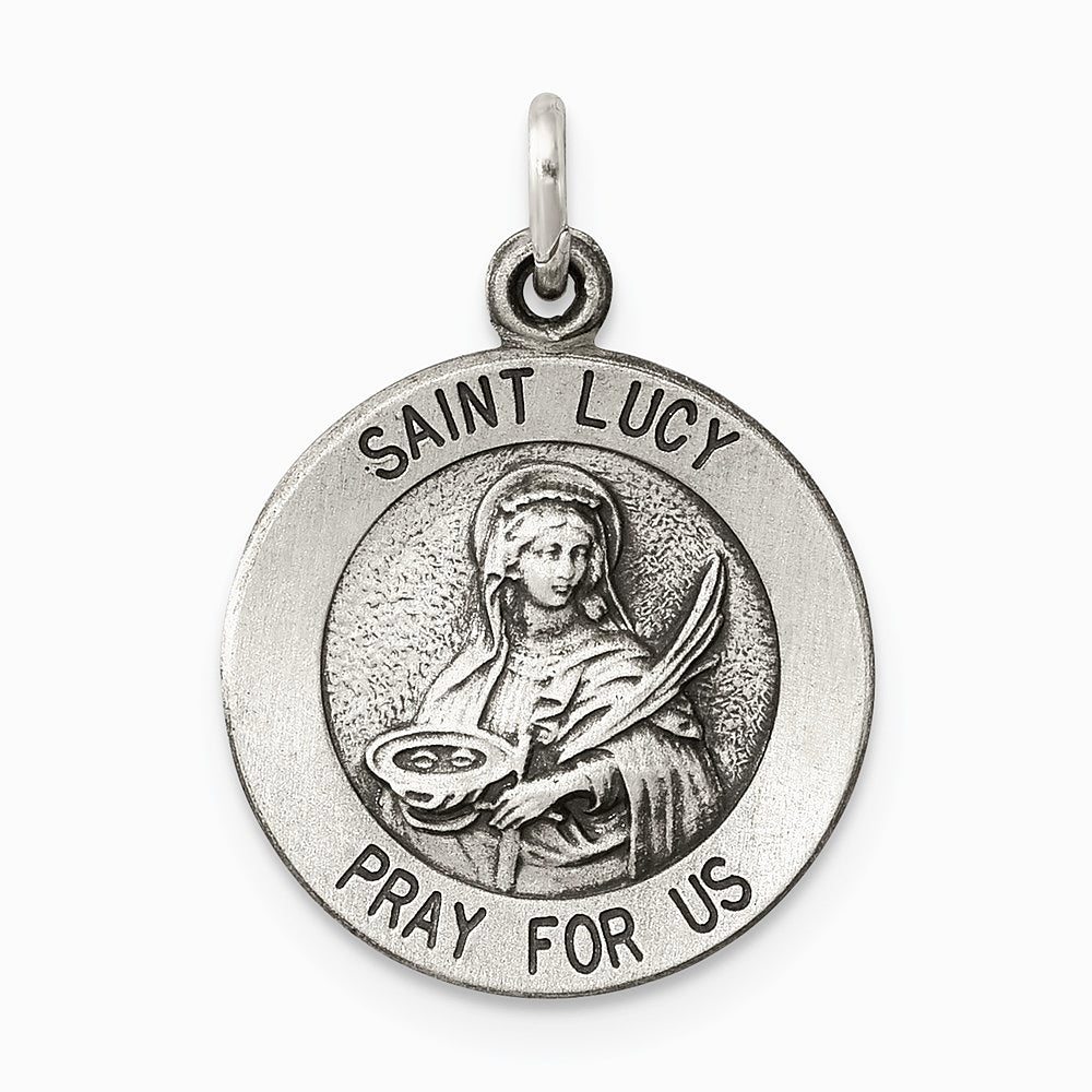 Sterling Silver Antiqued Saint Lucy Medal - Product Photo