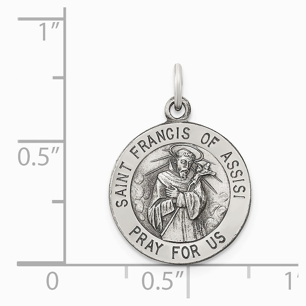 Sterling Silver Antiqued Saint Francis of Assisi Medal - Product Photo