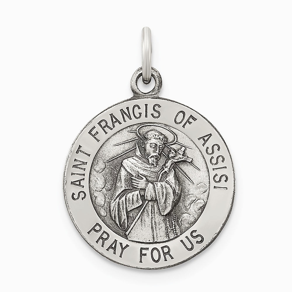 Sterling Silver Antiqued Saint Francis of Assisi Medal - Product Photo