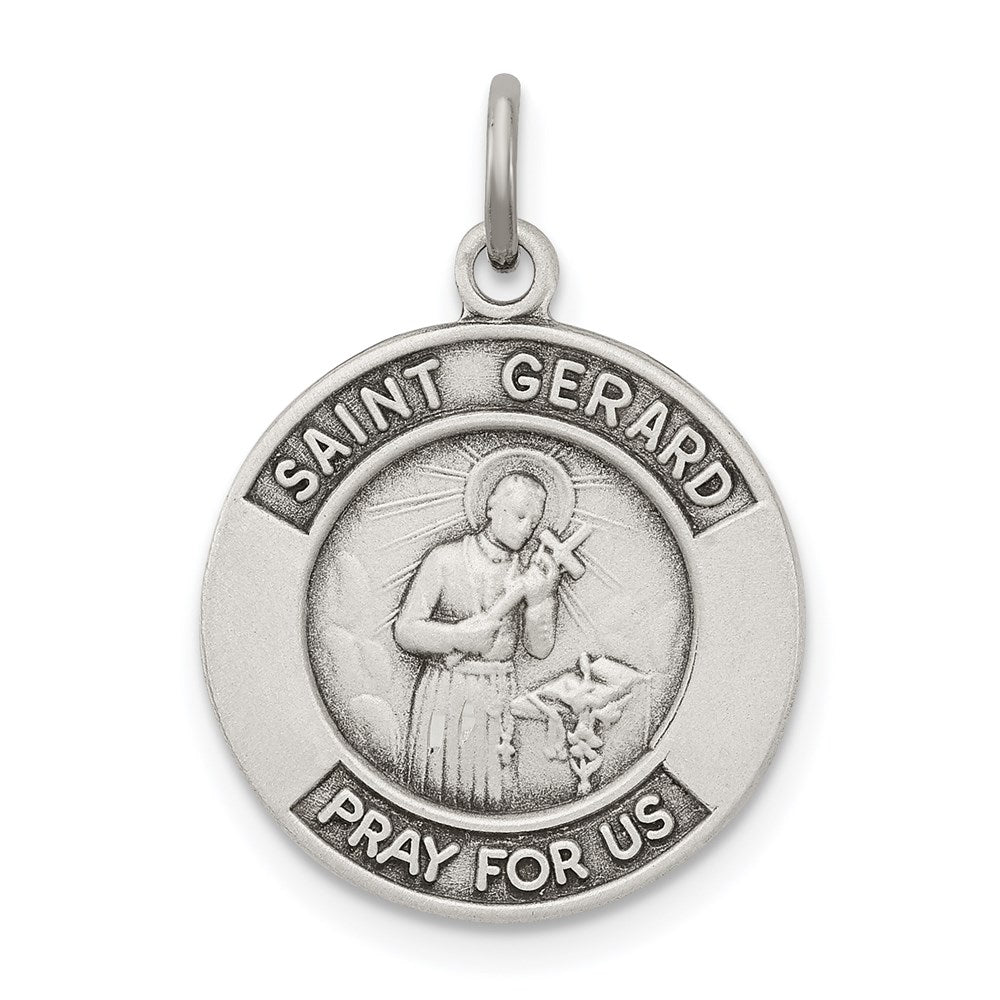 Sterling Silver Antiqued St. Gerard Medal Pendant - Product Photo