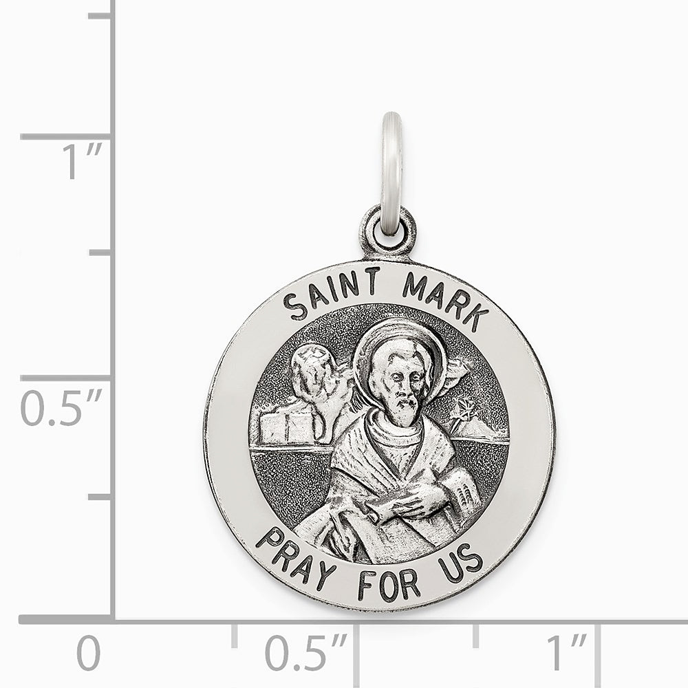 Sterling Silver Antiqued Saint Mark Medal - Product Photo