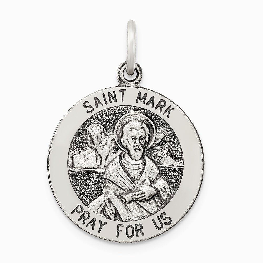 Sterling Silver Antiqued Saint Mark Medal - Product Photo