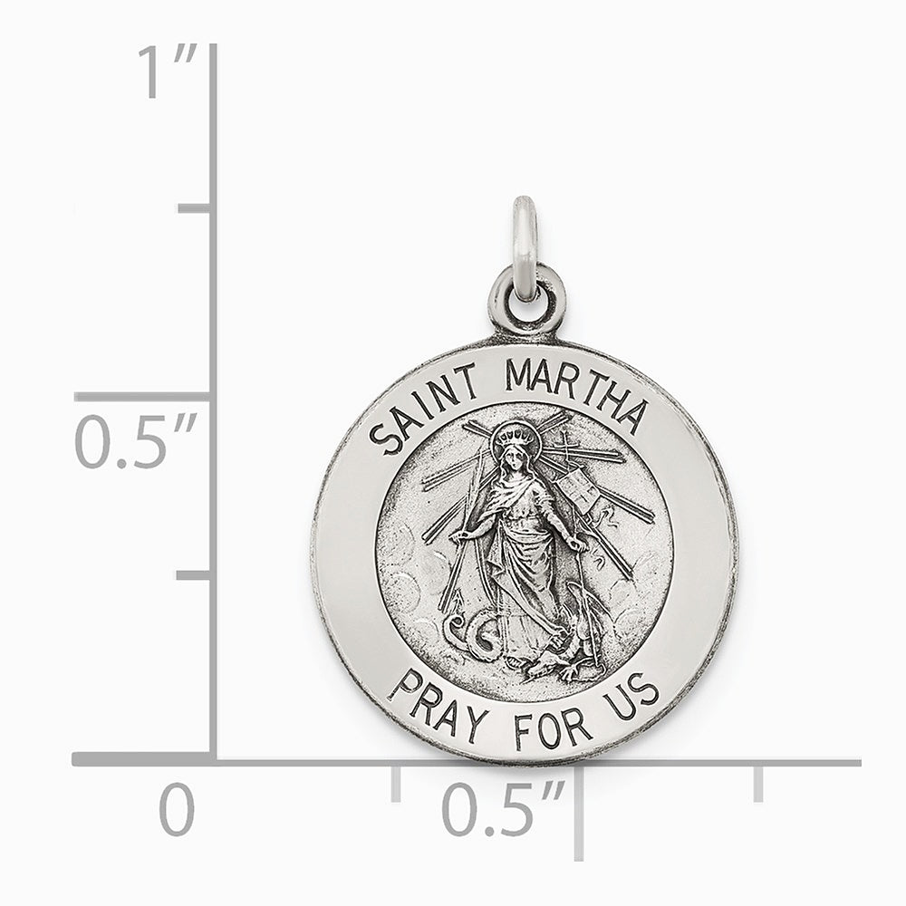 Sterling Silver Antiqued Saint Martha Medal - Product Photo