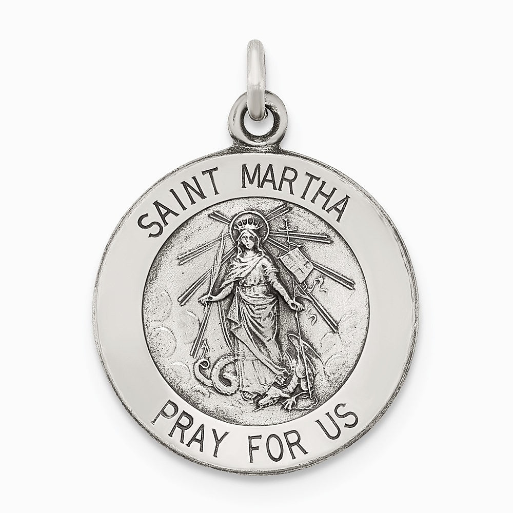 Sterling Silver Antiqued Saint Martha Medal - Product Photo