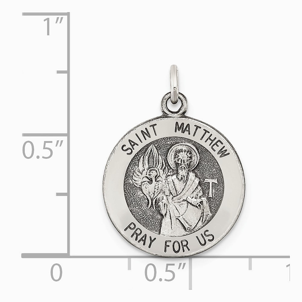 Sterling Silver Antiqued Saint Matthew Medal - Product Photo