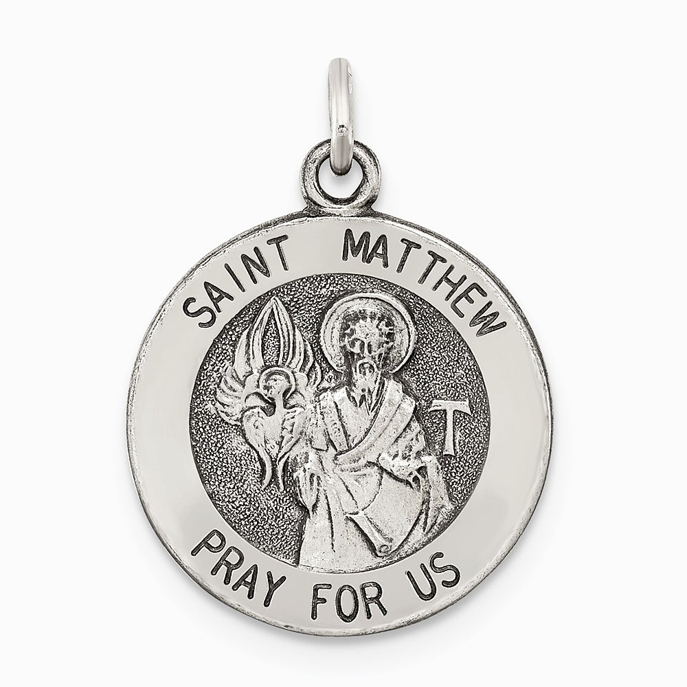 Sterling Silver Antiqued Saint Matthew Medal - Product Photo