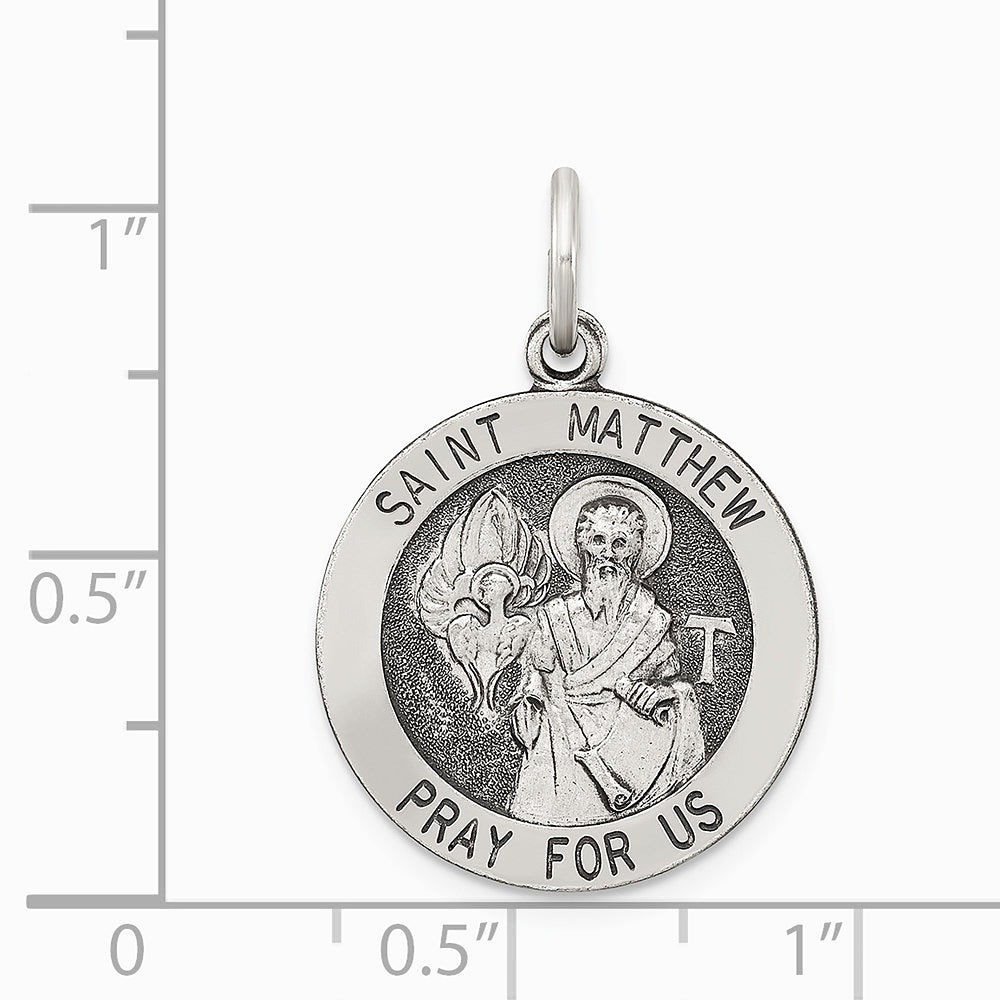 Sterling Silver Antiqued Saint Matthew Medal - Product Photo