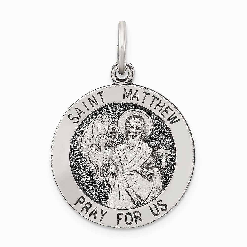Sterling Silver Antiqued Saint Matthew Medal - Product Photo