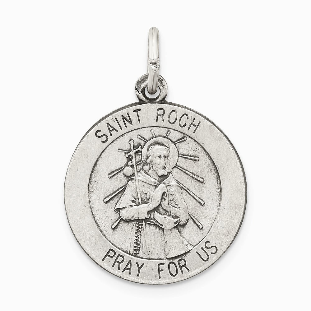 Sterling Silver Antiqued Saint Roch Medal - Product Photo