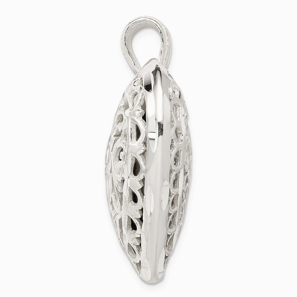 Sterling Silver Filigree Puffed Heart Pendant - Product Photo