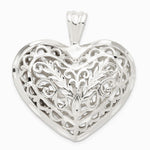 Sterling Silver Filigree Puffed Heart Pendant - Product Photo