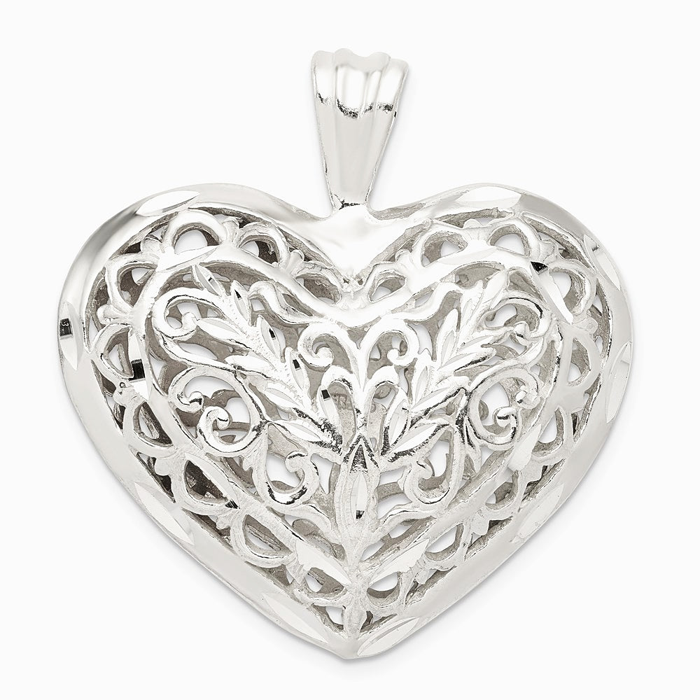 Sterling Silver Filigree Puffed Heart Pendant