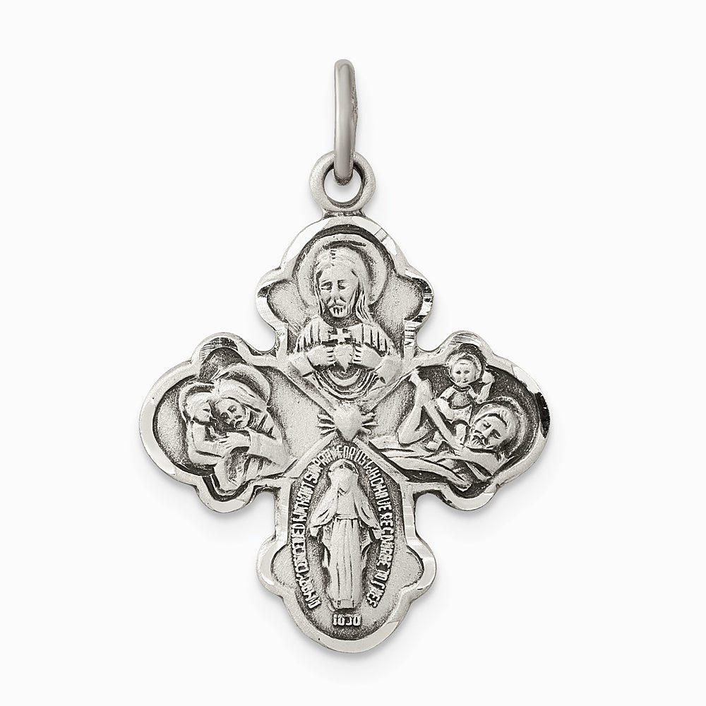 Sterling Silver Antiqued Reservible 4-way Medal - Product Photo
