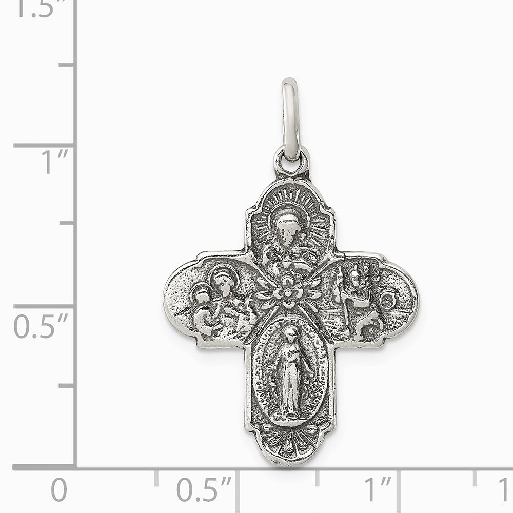 Sterling Silver Antiqued Reversible 4-way Medal - Product Photo