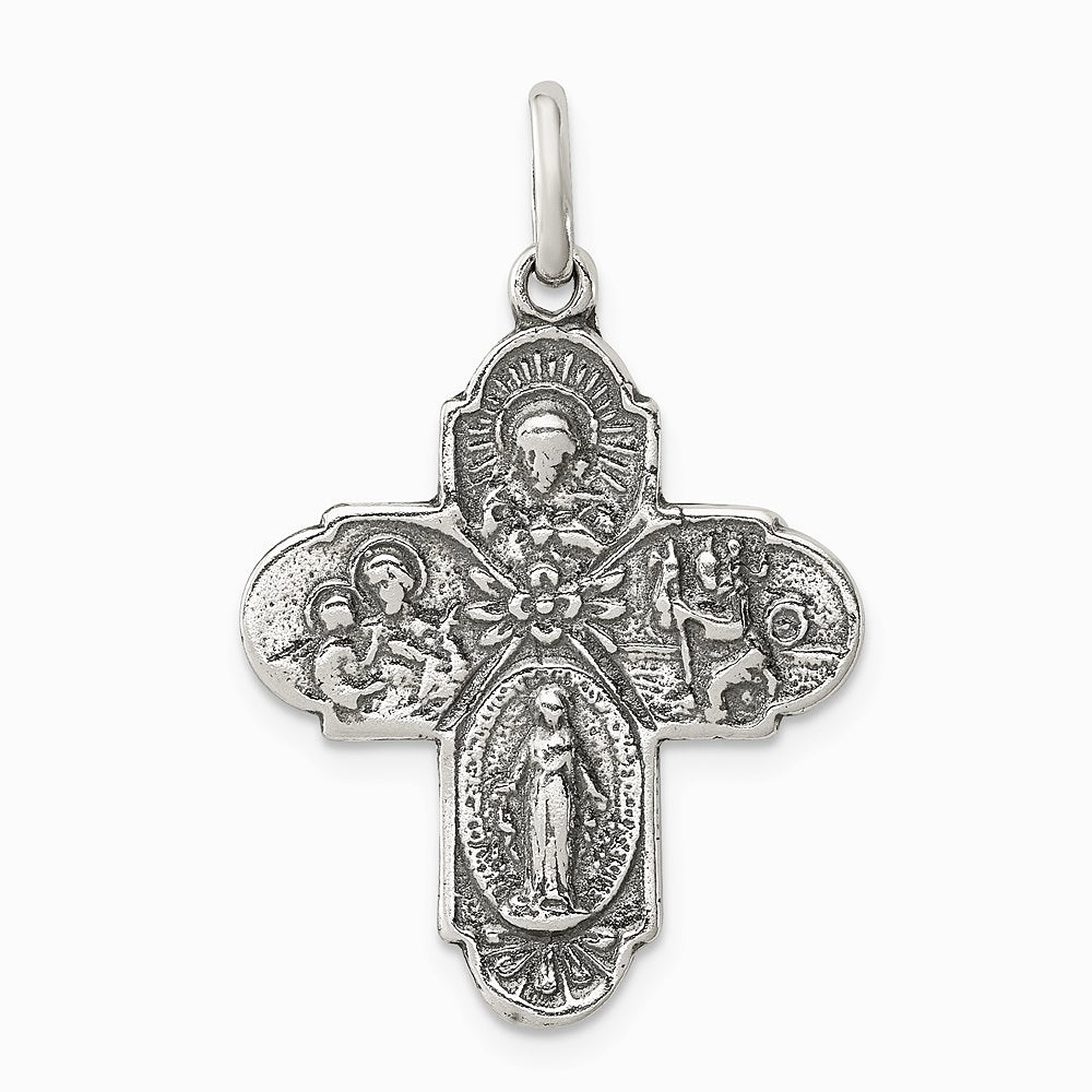 Sterling Silver Antiqued Reversible 4-way Medal - Product Photo
