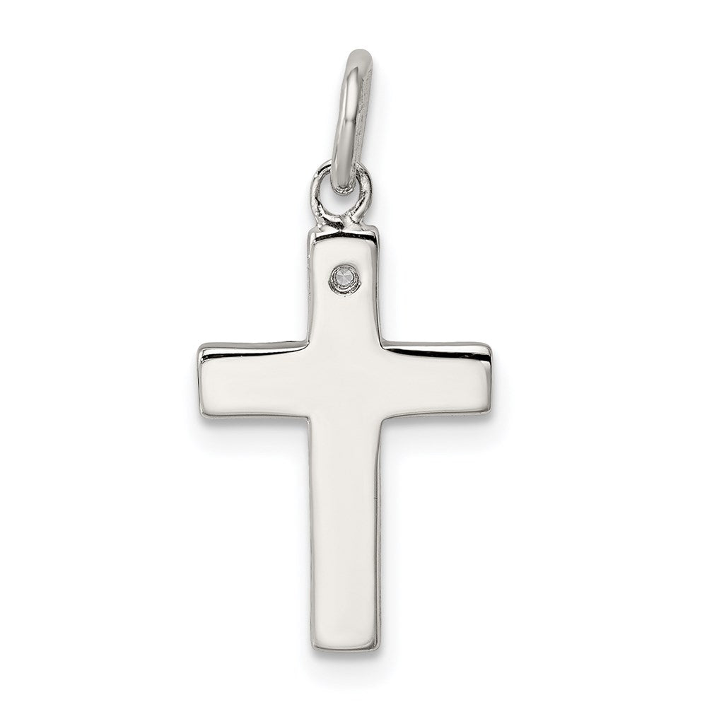 Sterling Silver Rhodium-plated Black Ink FAITH and CZ Antiqued Cross Charm - Product Photo