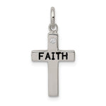 Sterling Silver Rhodium-plated Black Ink FAITH and CZ Antiqued Cross Charm - Product Photo