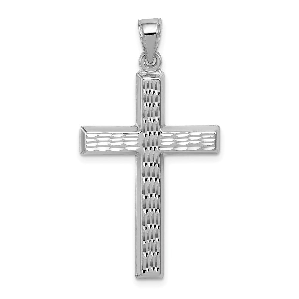 Sterling Silver Rhodium-plated Diamond Cut Cross Pendant - Product Photo
