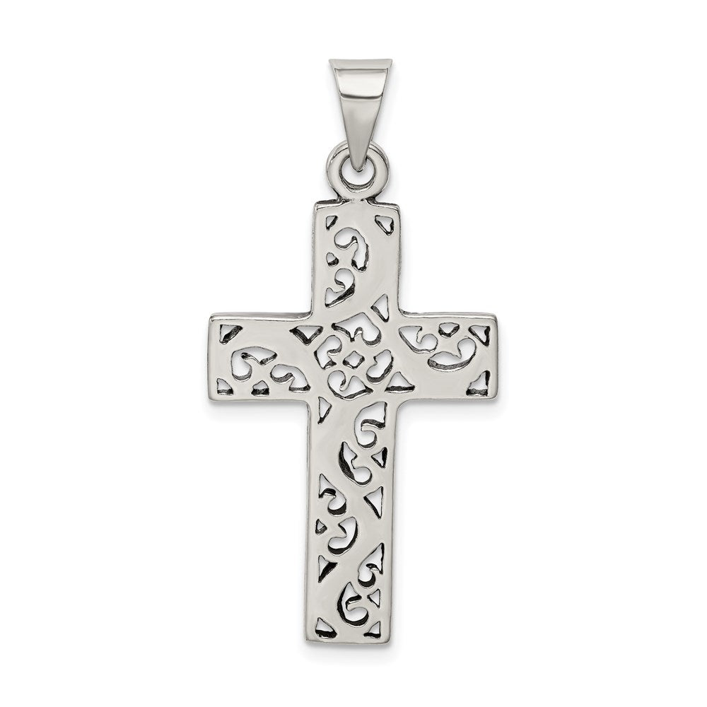 Sterling Silver Antiqued Scroll Cross Pendant - Product Photo