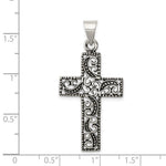 Sterling Silver Antiqued Scroll Cross Pendant - Product Photo
