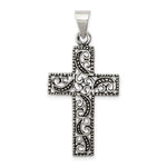 Sterling Silver Antiqued Scroll Cross Pendant - Product Photo