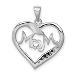 Sterling Silver Rhodium-plated MOM CZ Heart Pendant - Product Photo