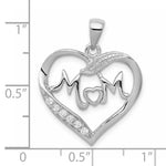 Sterling Silver Rhodium-plated MOM CZ Heart Pendant - Product Photo