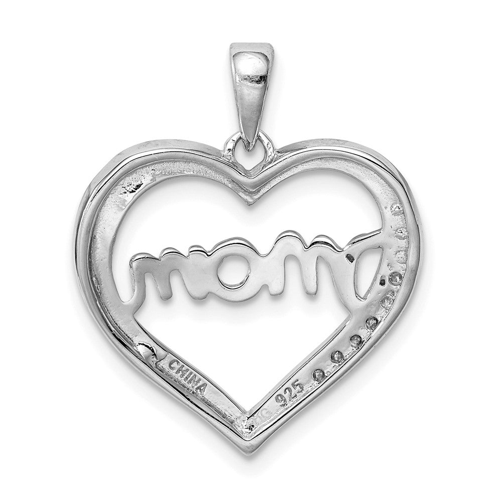 Sterling Silver Rhodium-plated MOM CZ Heart Pendant - Product Photo