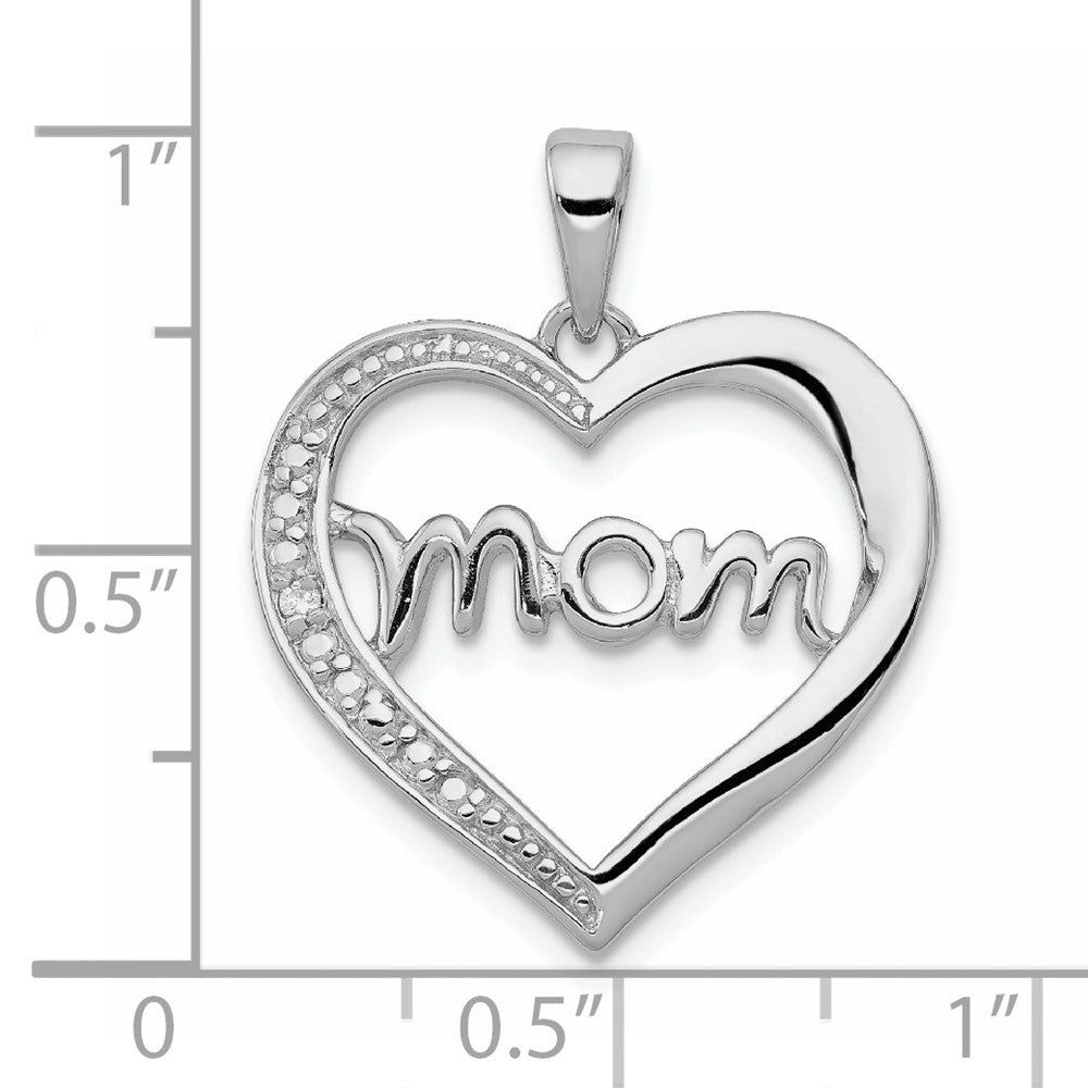 Sterling Silver Rhodium-plated MOM CZ Heart Pendant - Product Photo