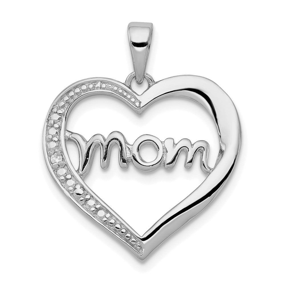 Sterling Silver Rhodium-plated MOM CZ Heart Pendant - Product Photo