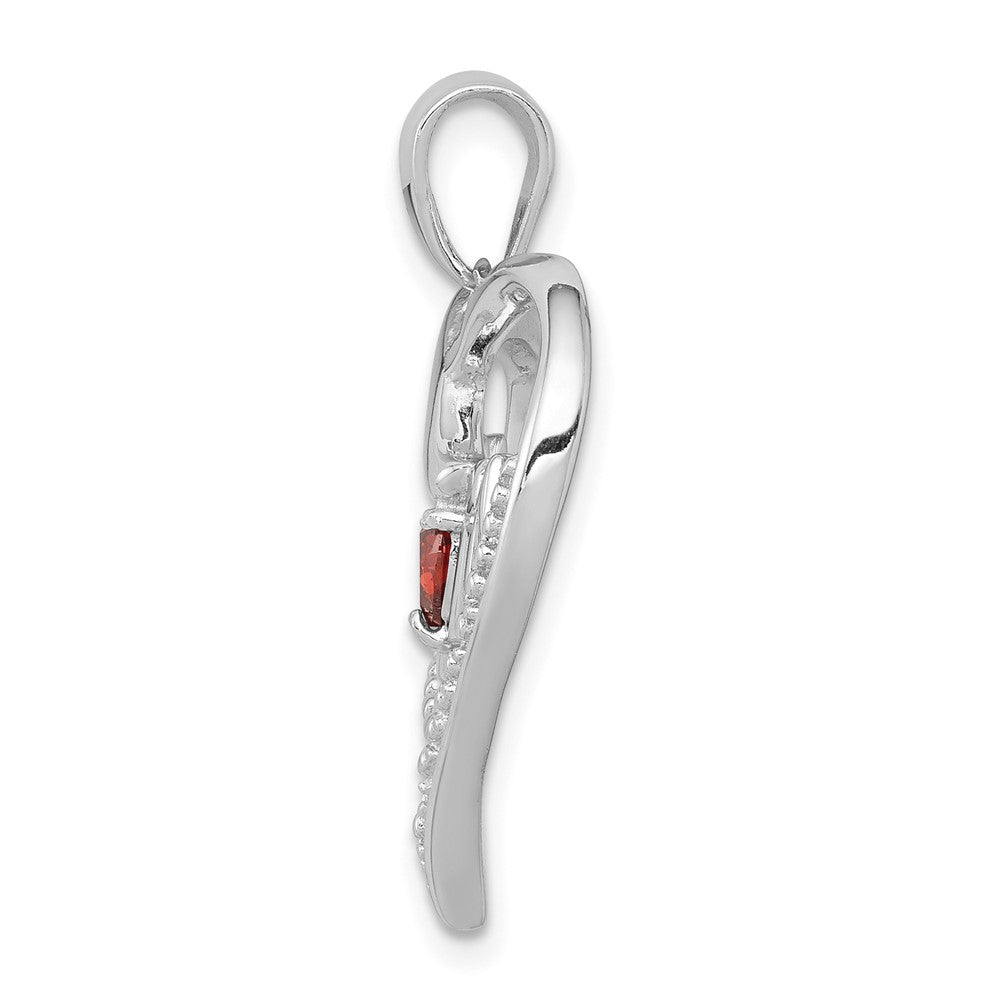 Sterling Silver Rhodium-Plated Red CZ Heart & White CZ Mom Heart Pendant - Product Photo
