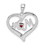 Sterling Silver Rhodium-Plated Red CZ Heart & White CZ Mom Heart Pendant - Product Photo